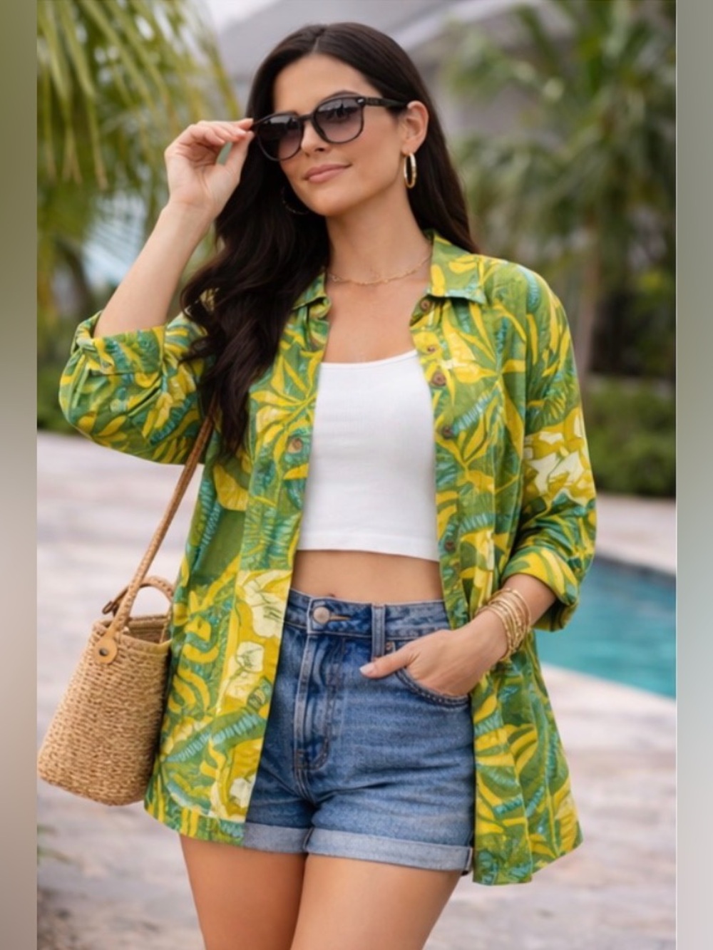 NWT Haute Hippie Green & Yellow Blouse π΄ Resort Luxe Print Top |Blogger Favorite - Picture 3 of 7